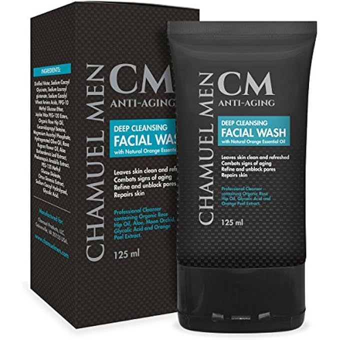 Chamuel Men ANTI-AGING DAILY FACE CLEANSER - DEEP CLEANING & EXFOLIATING FACE WASH FIGHTS ACNE & WRINKLES W/ORGANIC ROSE HIP, ALOE & GLYCOLIC ACID FOR OILY, DRY, SENSITIVE OR COMBINATION SKIN, 125ML. - Image 2